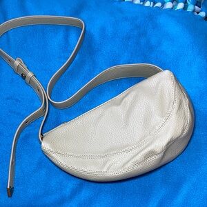 Minimal Cream Leather Crossbody Belt Bag with Adjustable Strap